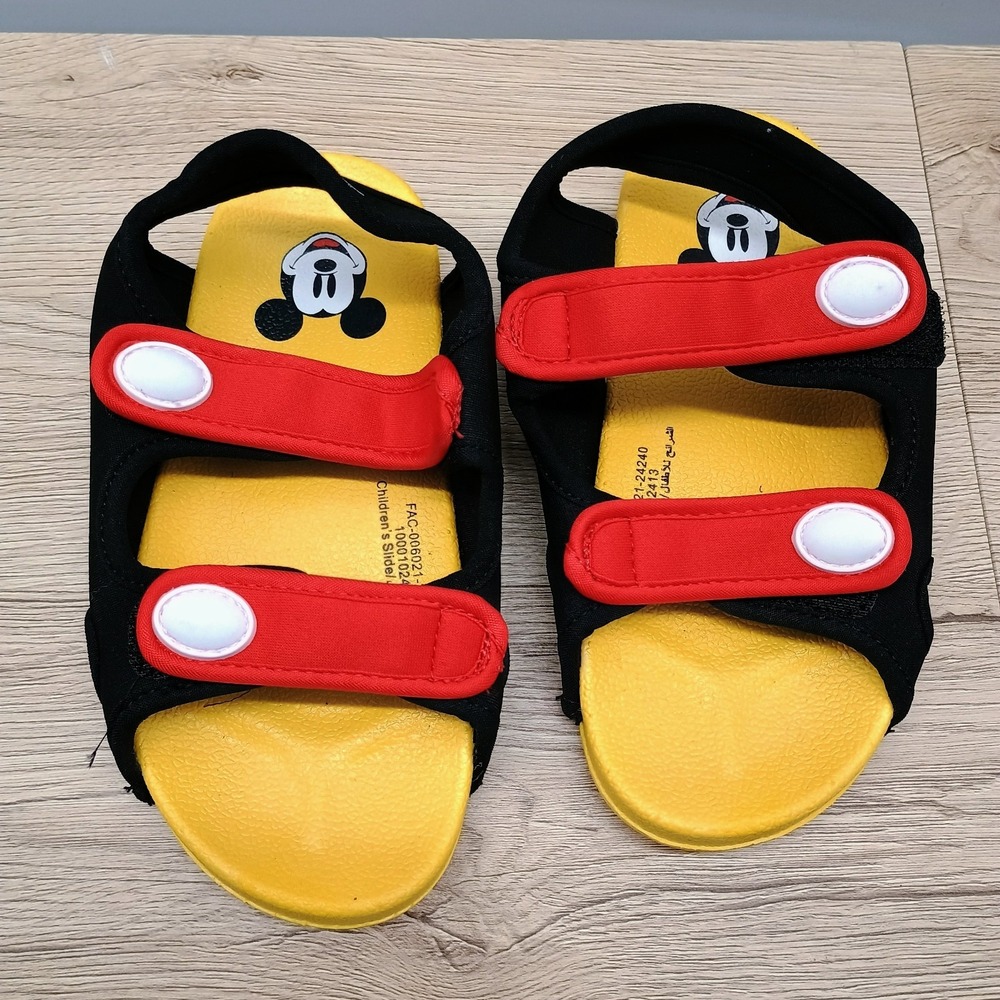 Disney Mickey Mouse Sandals Boys Yellow Black Red Hook Loop Strap Beach Shoes
